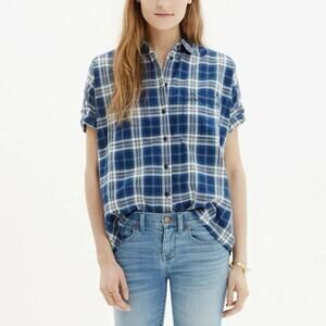 Madewell Blue and White Plaid Button-Down Shirt